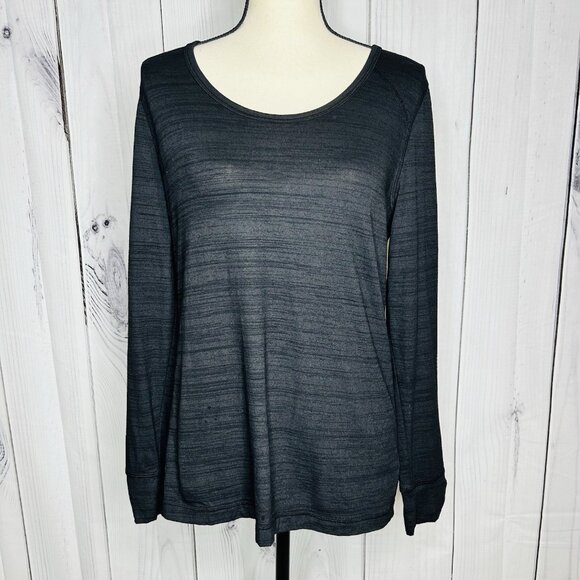 T by Talbots T-Shirt Women's Sz M Heather Black Tee Long Sleeve Scoop Neck - Picture 1 of 9